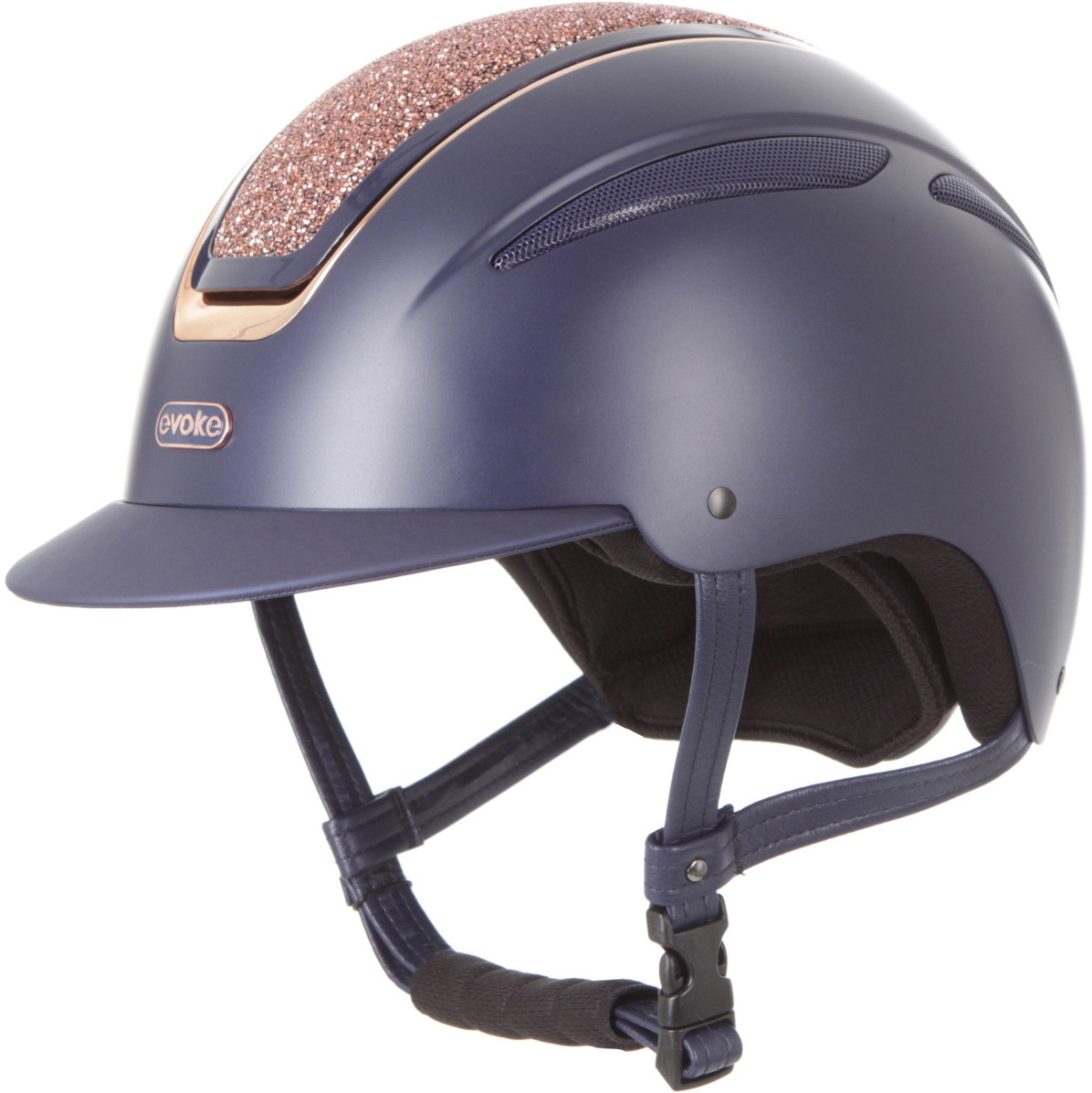 2026 Evoke Unisex Callisto Classic Peak Riding Hat & Liner 200382003 - Navy / Rose Gold / Crystal